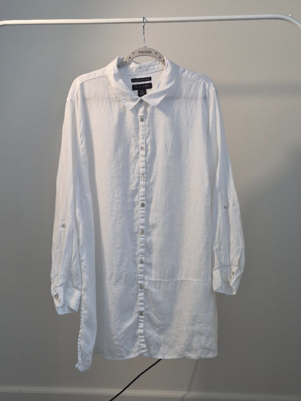 Tahari White %100 Linen Button Down Tunic Shirt 3X